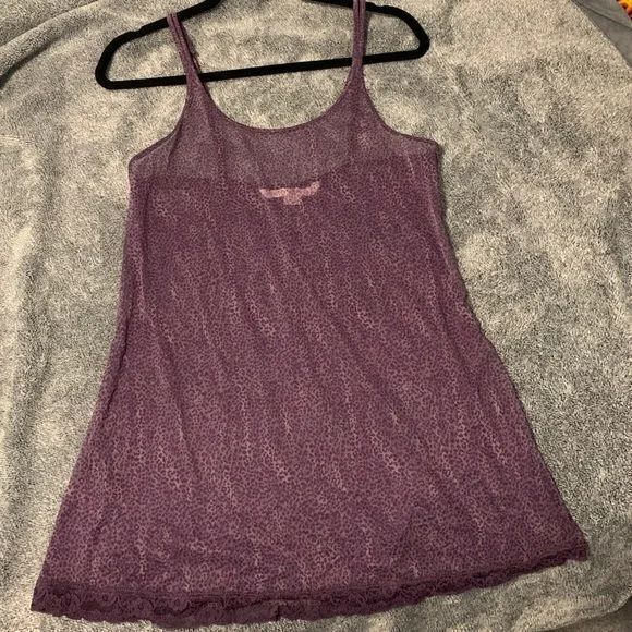 VS Victoria's Secret Slip Dress Size Medium Purple Leopard Print Sheer Lace Trim - Picture 1 of 3